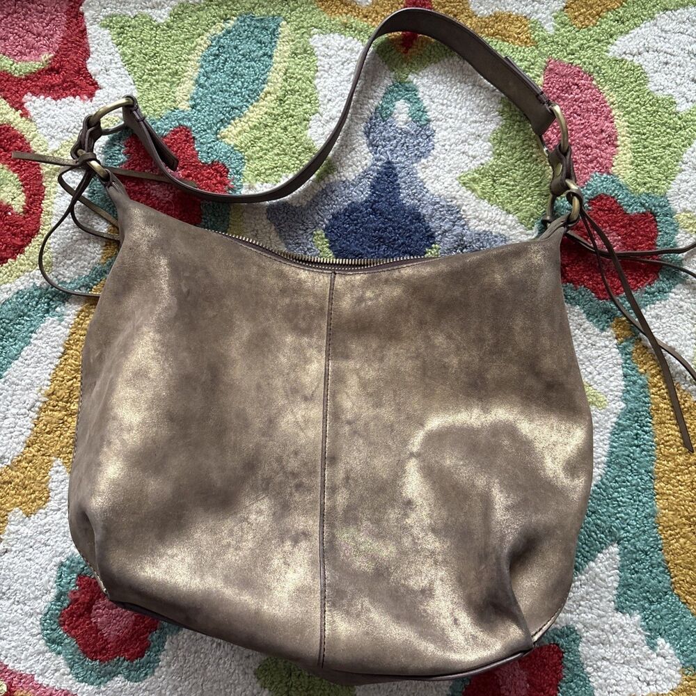 HOBO INTERNATIONAL Gold Metallic Fluted Tassel Biker Y2K Grunge Festival Satchel - Picture 5 of 6